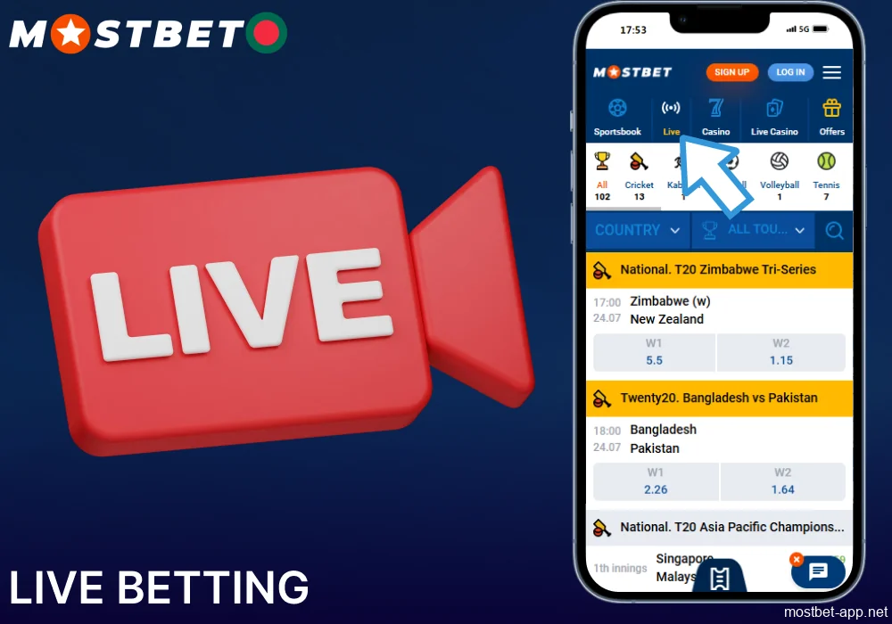 Live betting options on Mostbet app Bangladesh