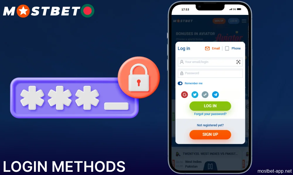Login methods available on Mostbet app Bangladesh