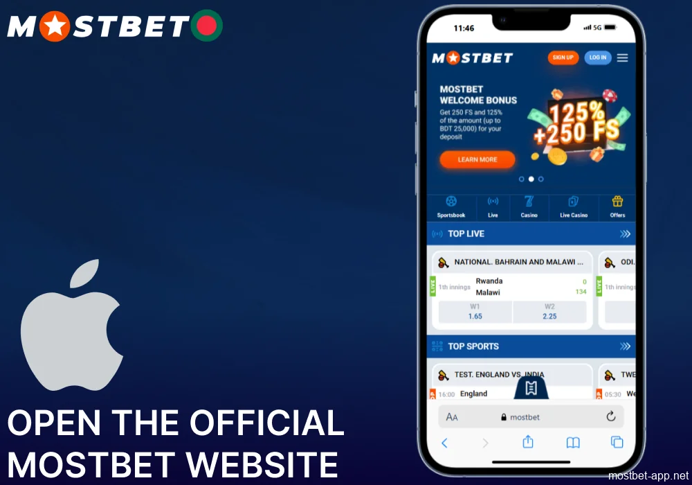 Open the official Mostbet website