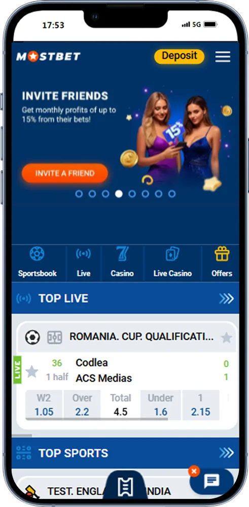 Mostbet app mian page