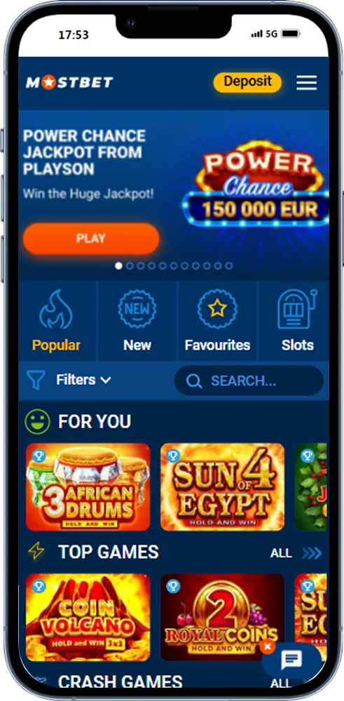 Casino games available on Mostbet app